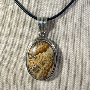 Artisan Silver and Tan Stone Pendant Necklace
